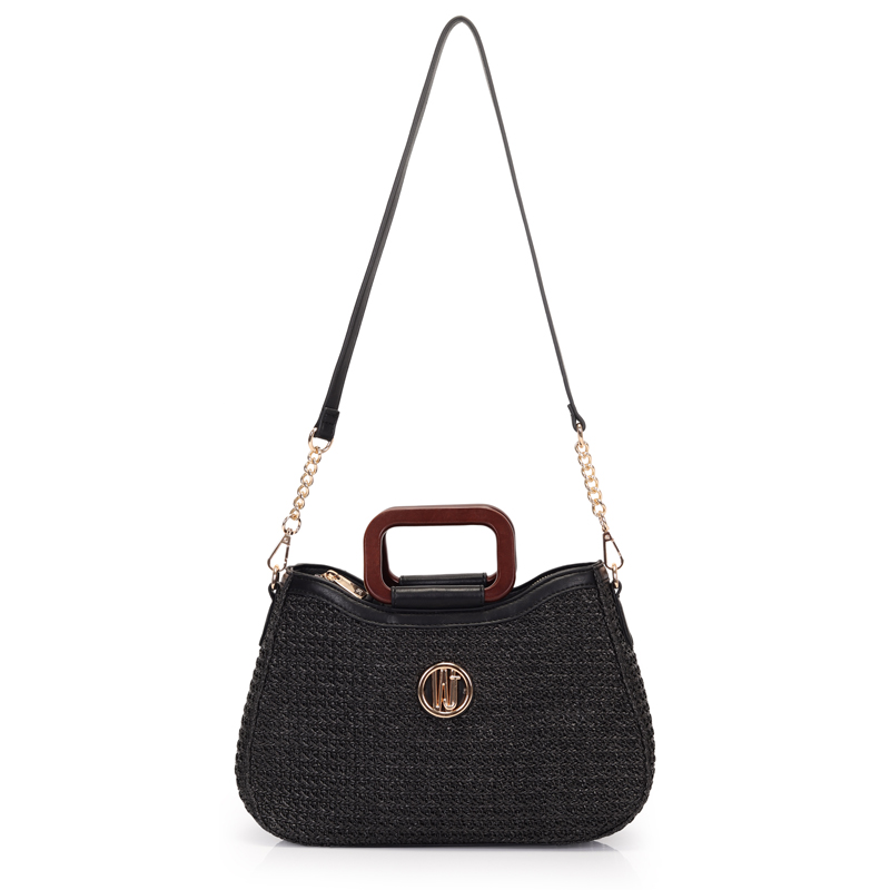 Holly’s store Bolsa Satchel Grande Palha Estruturada Com Alça De Madeira