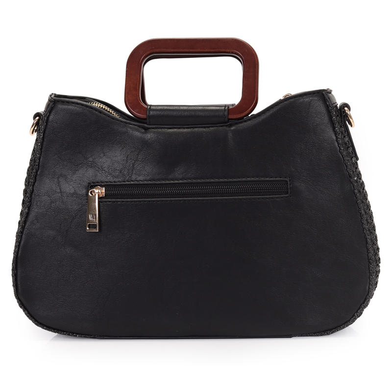 Bolsa Satchel Grande Palha Estruturada Com Alça De Madeira