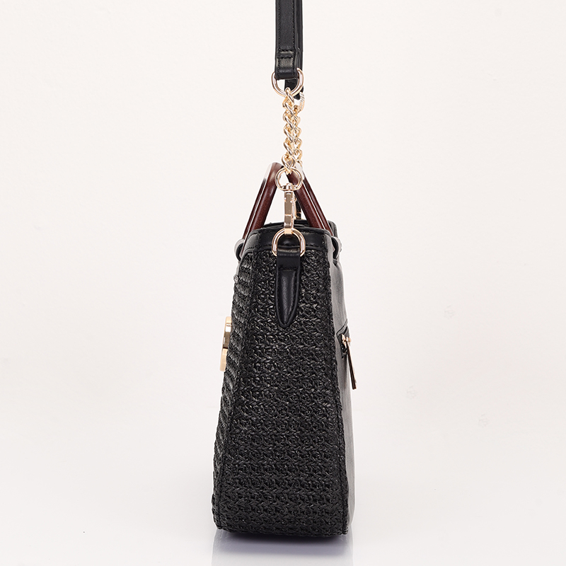 Bolsa Satchel Grande Palha Estruturada Com Alça De Madeira