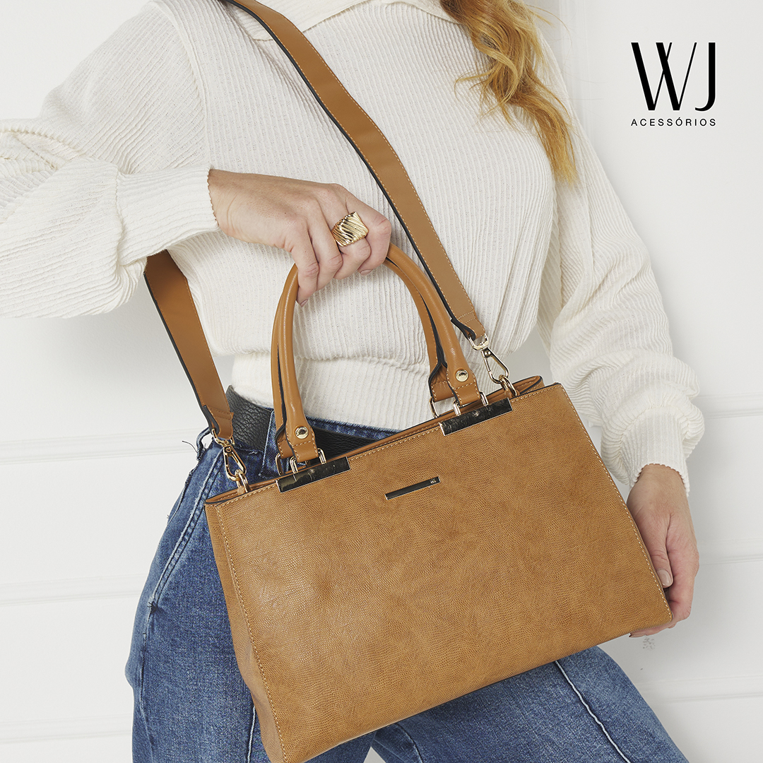 Bolsa Satchel Grande Lezard Com Divisorias E Porta Alcas De Metal