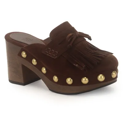 Mule Clog Plataforma Com Metais E Franja 8cm