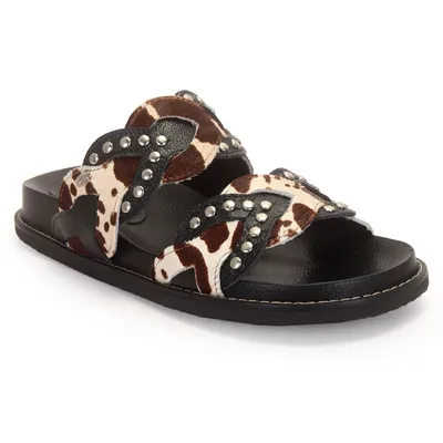 Birk Couro Transpassada Com Metais Animal Print