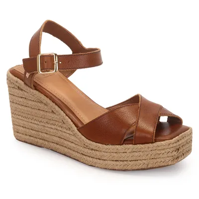 Sandalia Anabela Couro Em X 9cm