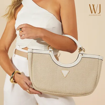 Bolsa Satchel Grande Palha Logo Metal Resinado