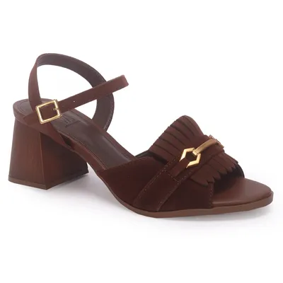 Sandalia Media Detalhe Franja Com Metal 6,5 Cm