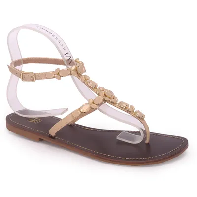 Sandalia Rasteira Pedraria Tornozeleira Fivela