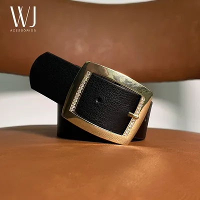 Cinto Feminino Fivela Quadrada Com Strass 4cm