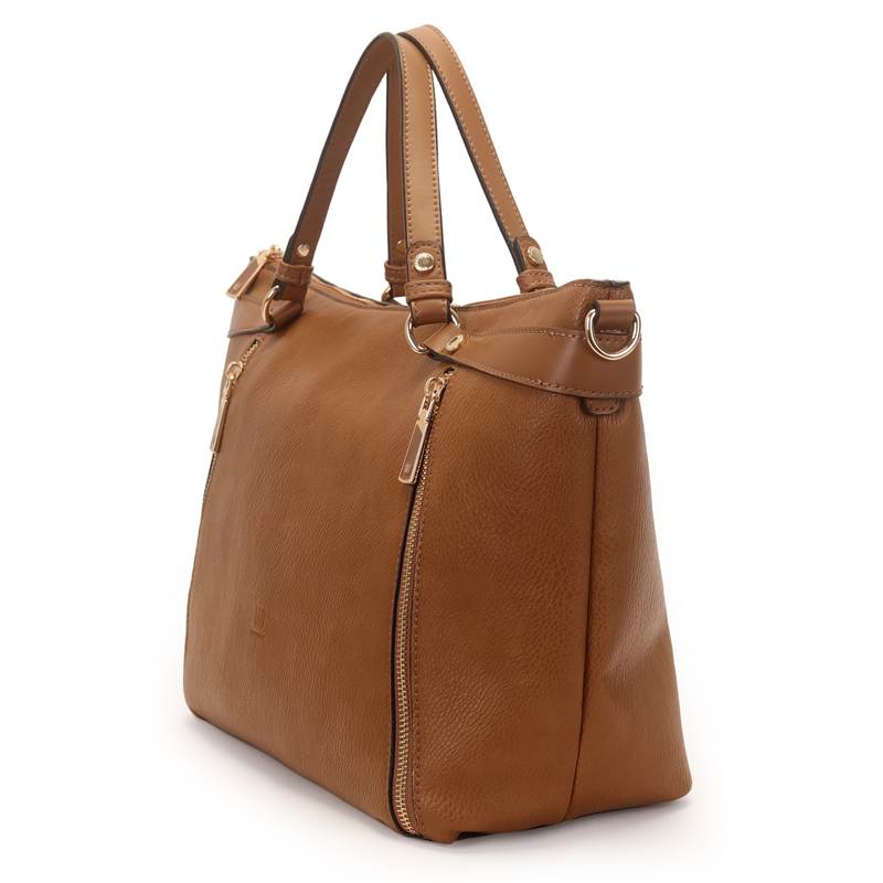Bolsa Satchel Grande Puxadores De Metal Resinados