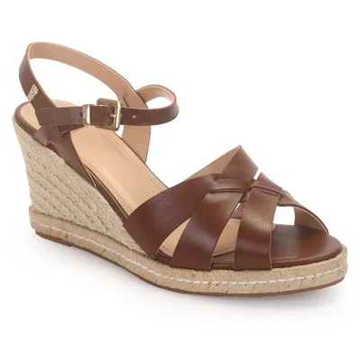 Sandalia Anabela Couro Tiras Fivela Personalizada Sola Pesponto 8cm