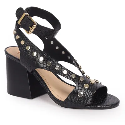 Sandalia Media Couro Com Metais 8cm