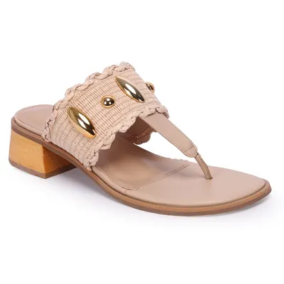 Tamanco Baixo Palha Com Metais Salto Madeira 4,5m