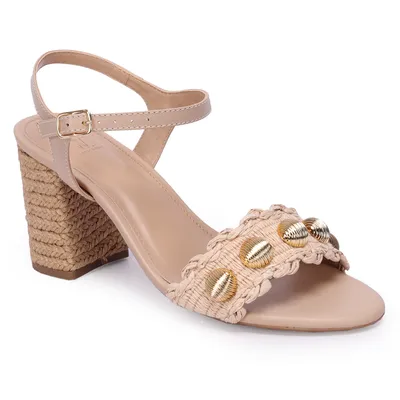 Sandalia Alta Palha Com Metais 8,5cm