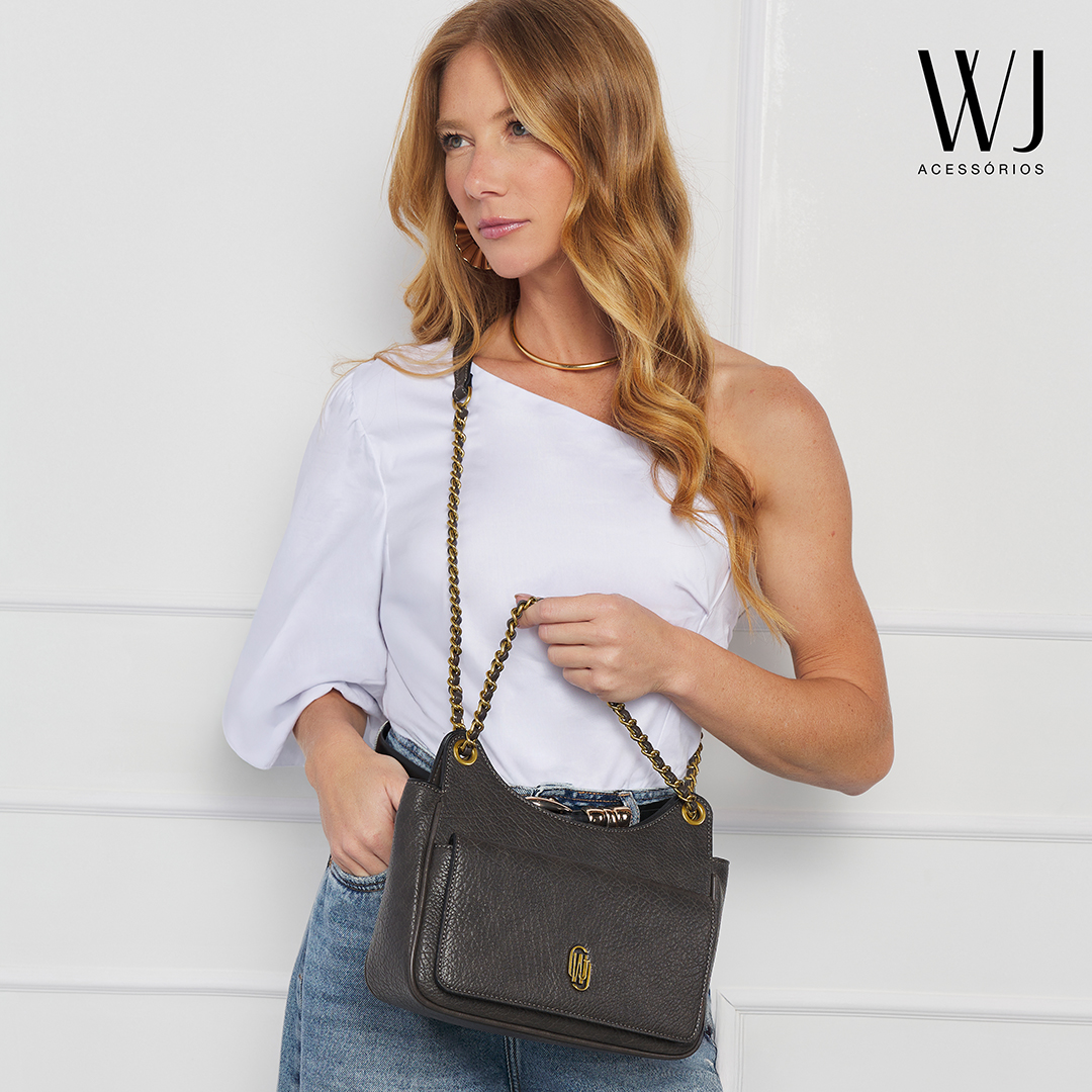 Bolsa Transversal Media Com Bolso Frontal E Alca Corrente