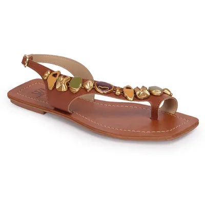 Sandalia Rasteira Metais E Pedras Dedinho