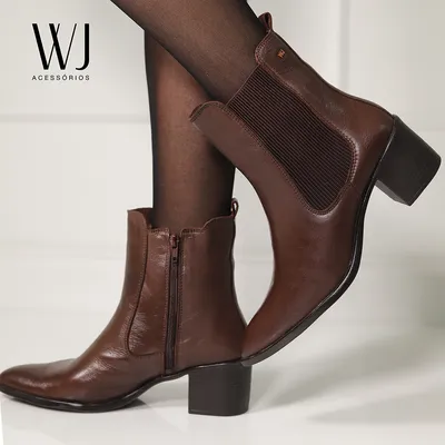 Bota Cano Curto Couro Com Elastico 5cm