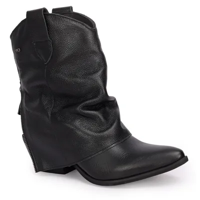 Bota Cano Curto Couro Gola Com Ziper 6,5cm