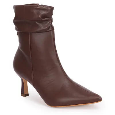 Bota Cano Curto Couro Detalhe Enrrugado No Cano 6,5cm
