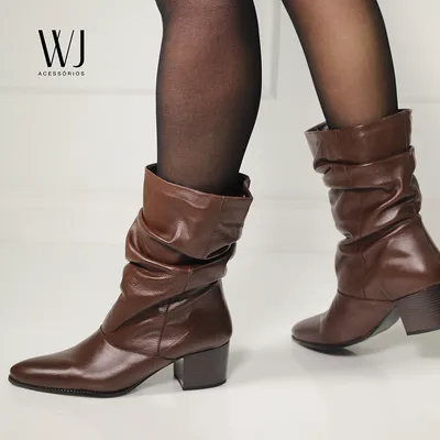 Bota Cano Medio Couro Slouch 5cm