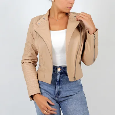 Jaqueta Couro Detalhe Matelasse Ziperes