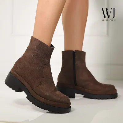 Bota Cano Curto Couro Vira Sola Encapada