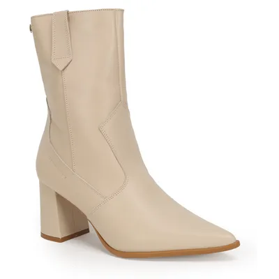 Bota Cano Medio Couro Carimbo Wj 7cm