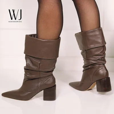 Bota Cano Longo Couro Slouch 7,5cm