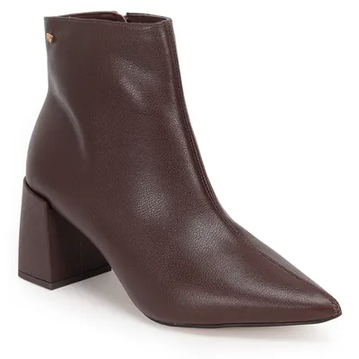 Bota Cano Curto Couro Salto Bloco Basica 7,5cm