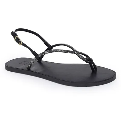 Sandalia Rasteira Tiras Strass