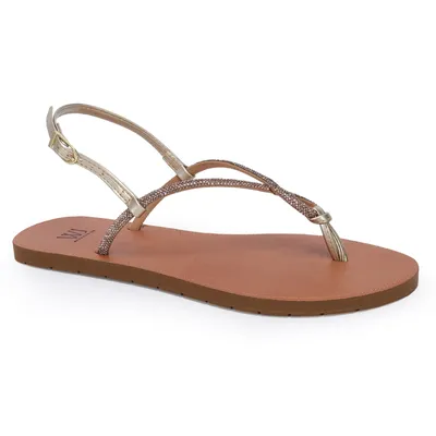Sandalia Rasteira Tiras Strass
