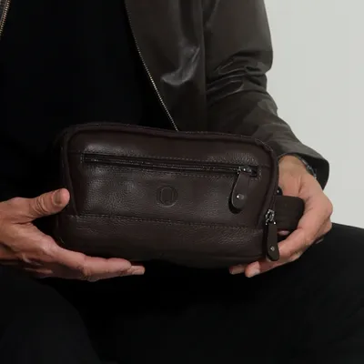 Necessaire Masculina Couro Com Divis?rias
