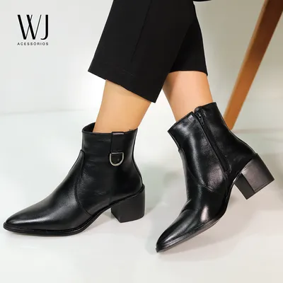 Bota Cano Curto Couro Com Metal 6cm