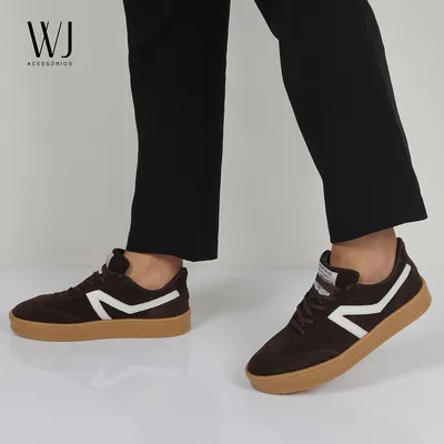 Tenis Couro Camurça Recortes