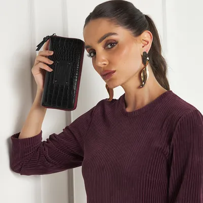 Carteira Grande Croco E Spikes