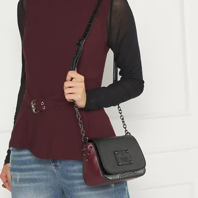 Bolsa Transversal Pequena  Detalhe Croco E Spikes