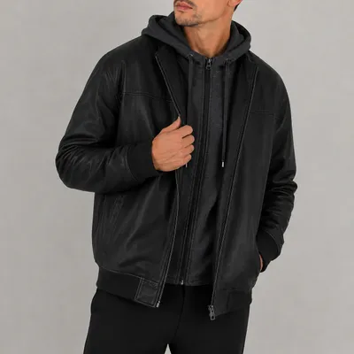 Jaqueta Couro Masculina Com Capuz