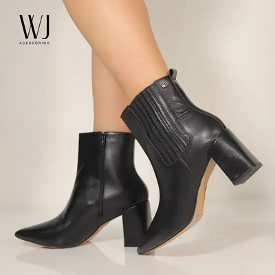 Bota Cano Curto Couro Basica Com Elastico 7,5cm