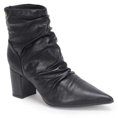 Bota Cano Curto Couro Enrrugada 6cm