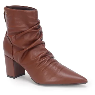 Bota Cano Curto Couro Enrrugada 6cm