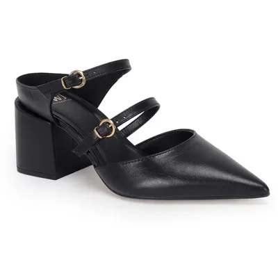 Mule Couro Tiras E Fivelas 6,5cm