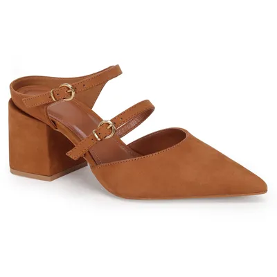 Mule Couro Tiras E Fivelas 6,5cm
