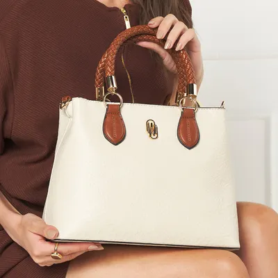 Bolsa Satchel Grande Bicolor Com Alca Rolete Trancada