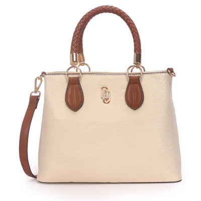 Bolsa Satchel Grande Bicolor Com Alca Rolete Trancada