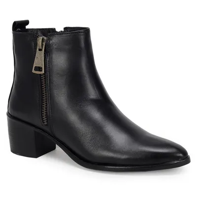 Bota Cano Curto Couro Ziper 7cm