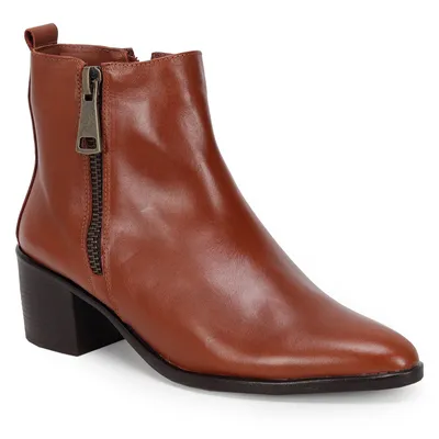 Bota Cano Curto Couro Ziper 7cm