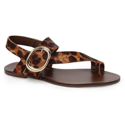 Sandalia Rasteira Couro Pelo Animal Print Fivela