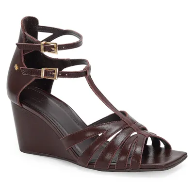 Sandalia Anabela Couro Tiras Com Fivela 7,5cm