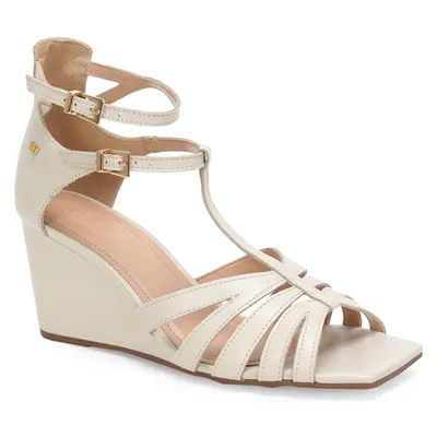 Sandalia Anabela Couro Tiras Com Fivela 7,5cm