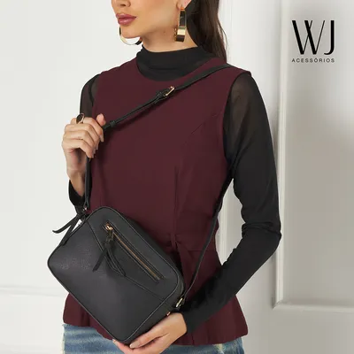 Bolsa Transversal Media Com Ziper Frontal