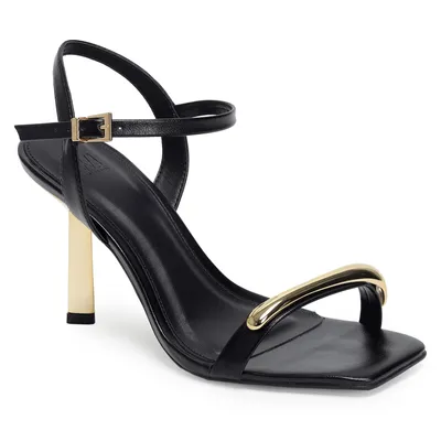 Sandalia Alta Com Metal Salto Cromado 9cm
