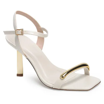 Sandalia Alta Com Metal Salto Cromado 9cm